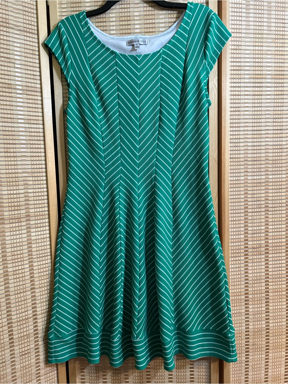 Robbie Bee Green Striped Fit-and-Flare Dress